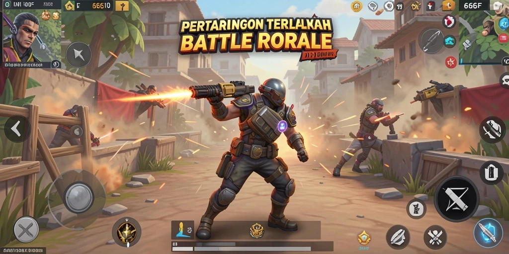 Tangkapan layar utama 666F menampilkan pertempuran seru di arena Battle Royale.
