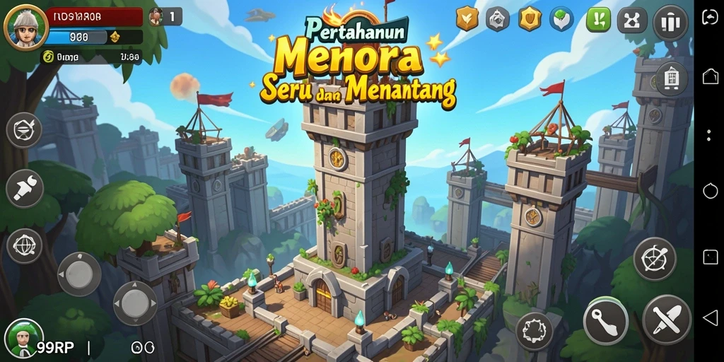 Screenshot gameplay 99RP yang menunjukkan aksi menara bertahan.