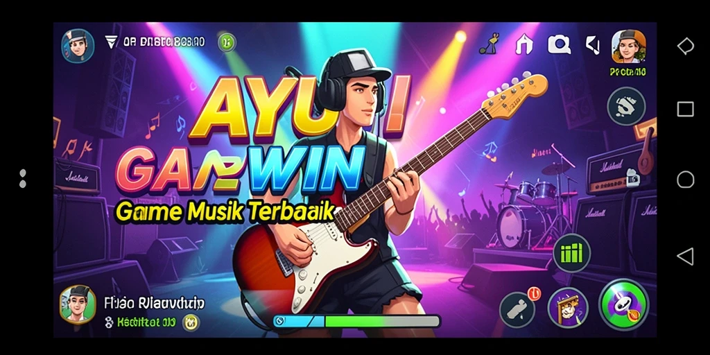 Tangkapan layar utama AYUWIN menampilkan pengalaman gameplay musik yang seru.
