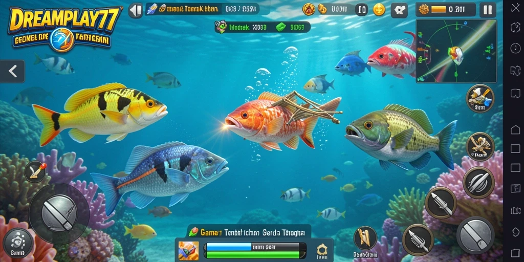 Tampilan gameplay seru dari DREAMPLAY77 saat menembak ikan.