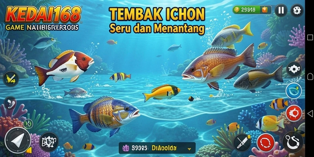 Screenshot gameplay KEDAI168 yang menampilkan aksi menembak ikan.