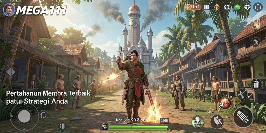 Tampilan gameplay seru dari MEGA111 dalam Tower Defense.