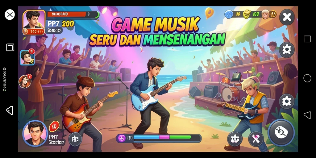 Screenshot gameplay PP7 menunjukkan keseruan dan interaksi pemain dengan musik.