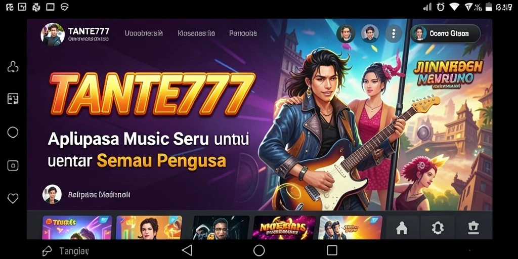 Screenshot menunjukkan tampilan antarmuka aplikasi musik TANTE777 yang menarik.